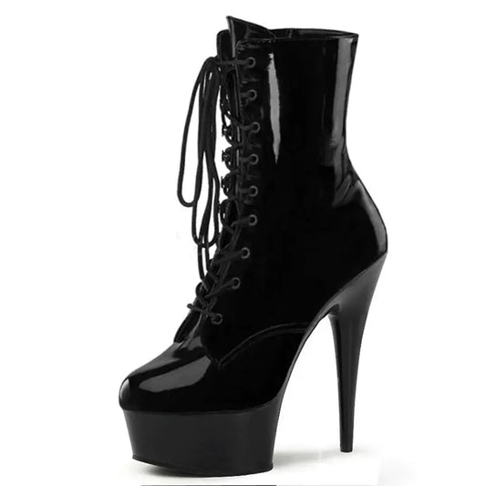 15cm High Heel Lace-Up Ankle Boots for Women