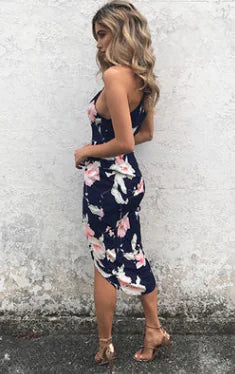 Robe fleurie à bretelles spaghetti pour femme