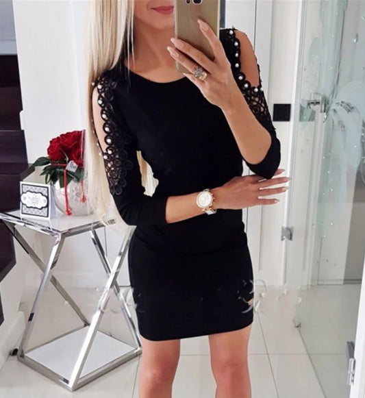 Off-Shoulder Dress with Beads, Bodycon Style Dress