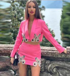 Two Piece Set with Beaded Butterfly Design (One Set)