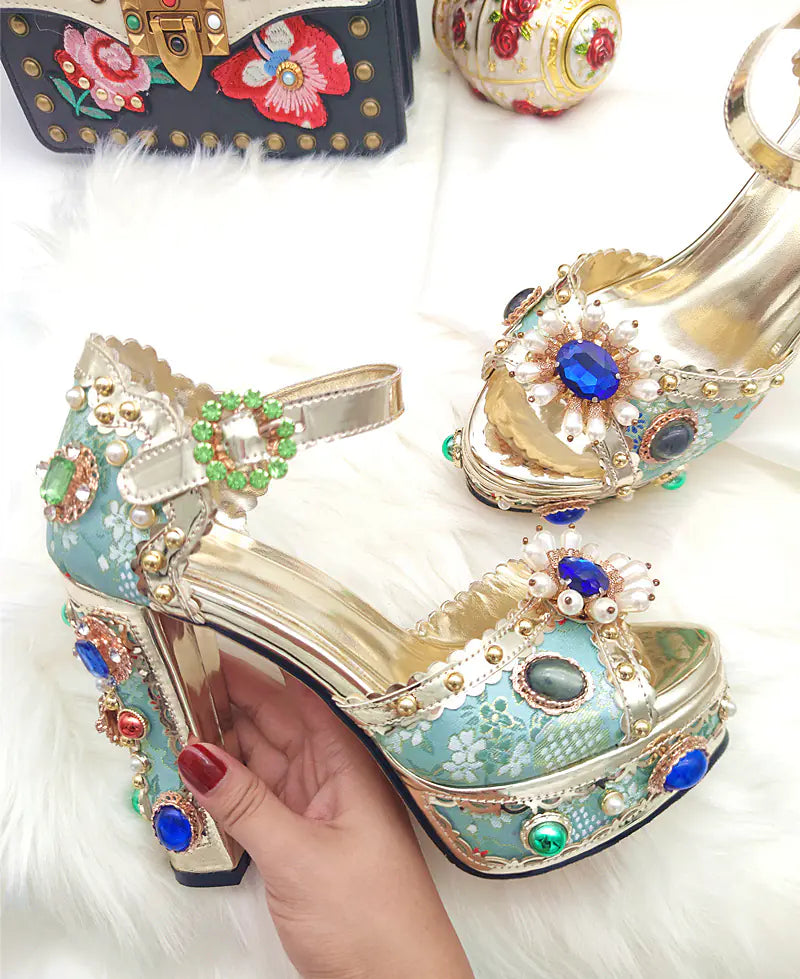 European Style Elegant Gemstone High Heels Sandals