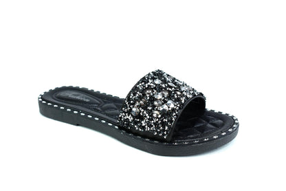 Women's Single Platform Glitter Sliders Black