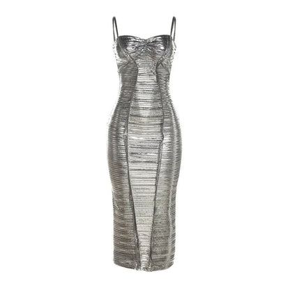 No Ceilings Metallic Midi Dress Silver Large