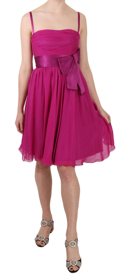 Dolce & Gabbana Elegant Fuchsia Pink Silk Bow Front Dress