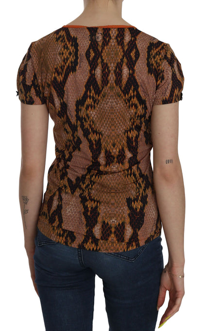 Just Cavalli Alluring Brown Snake Skin Pattern Blouse