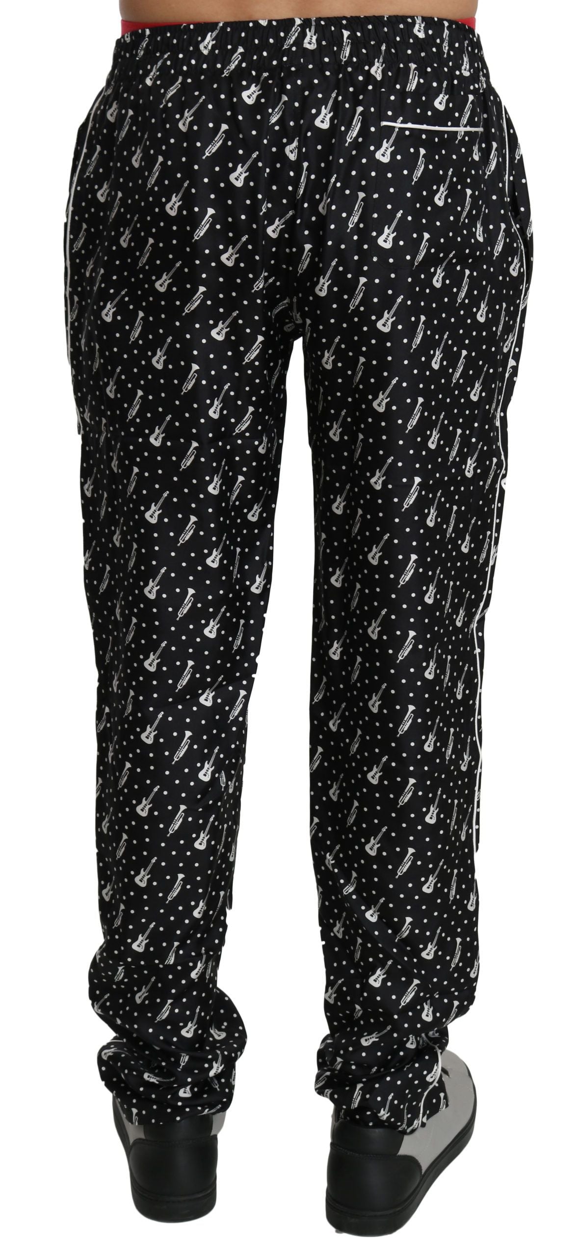 Dolce & Gabbana Elegant Black Musical Instrument Print Silk Pants