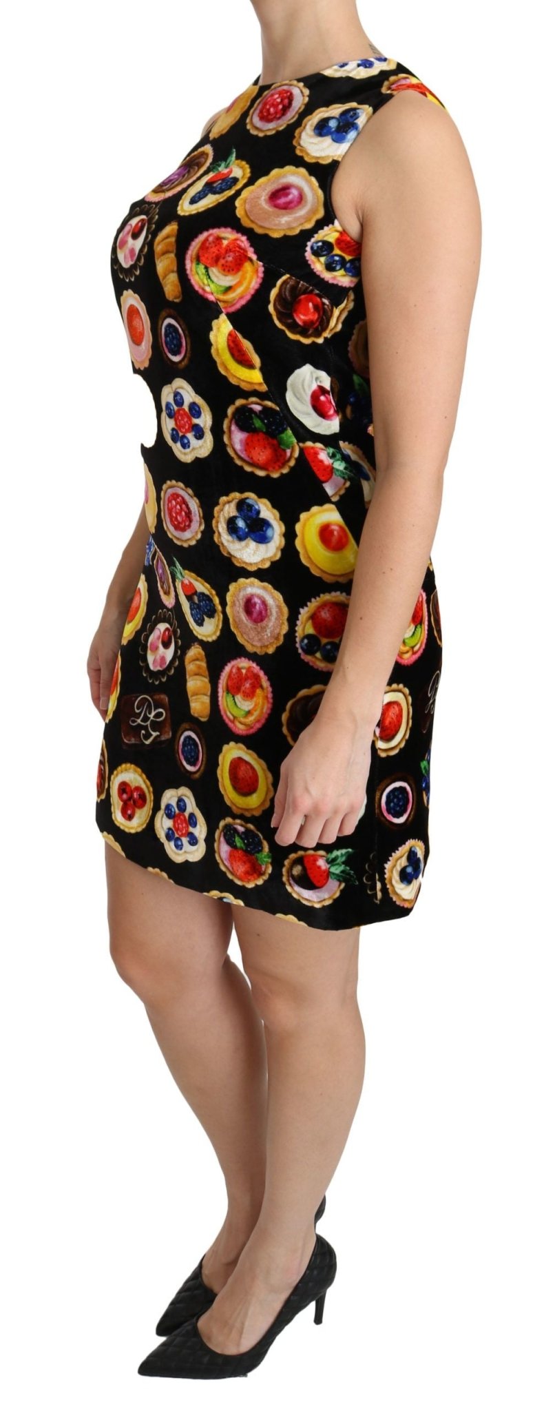 Dolce & Gabbana Chic Black Desserts Print Shift Mini Dress