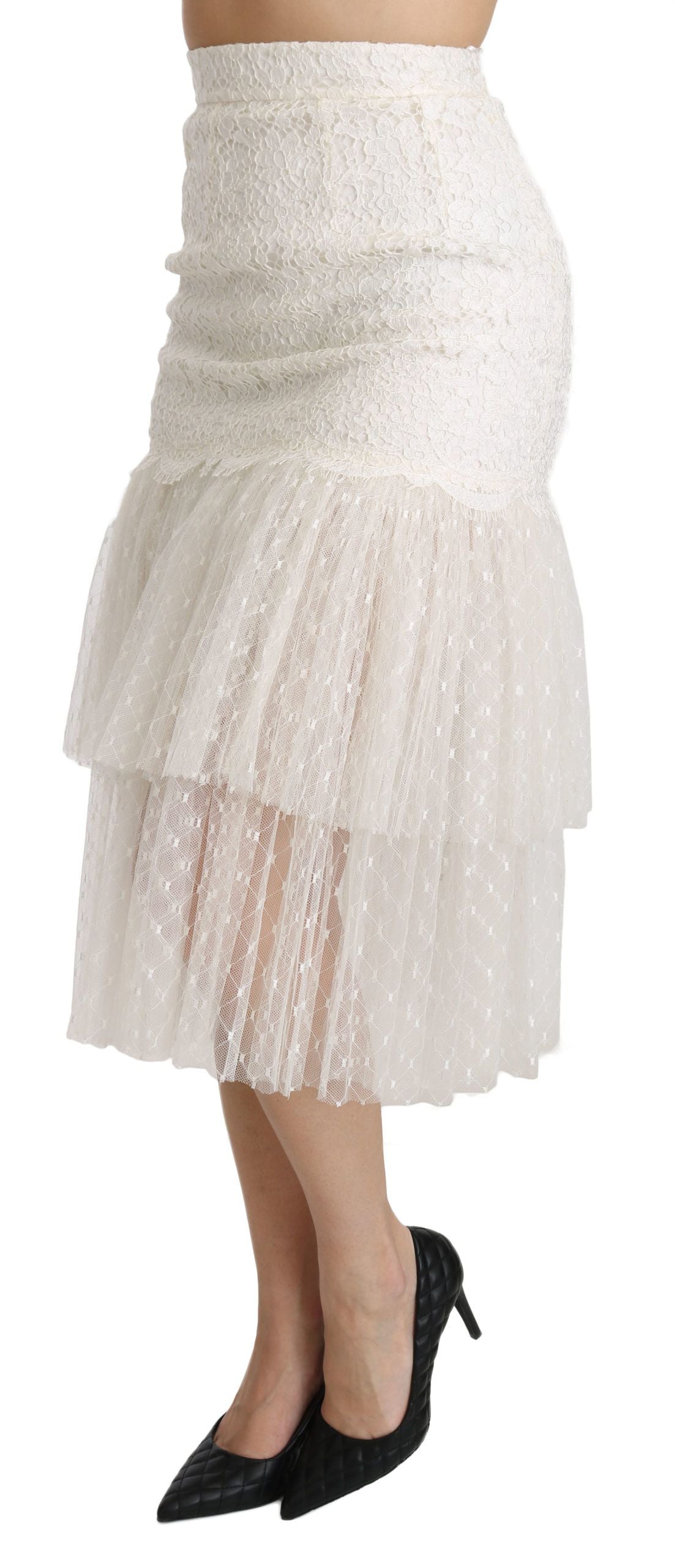 Dolce & Gabbana Elegant White Lace High-Waist Skirt