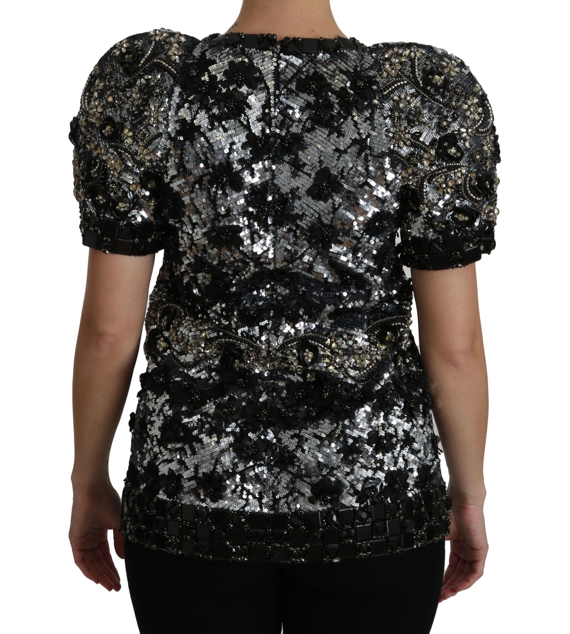 Dolce & Gabbana Sequined Crystal Embellished Crew Neck Top