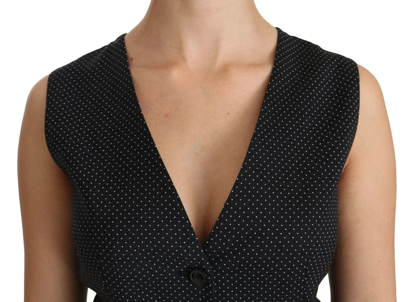 Dolce & Gabbana Chic Black Dotted Wool Blend Sleeveless Vest