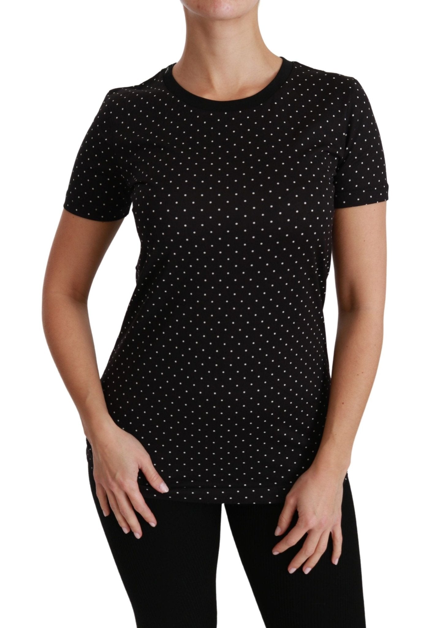 Dolce & Gabbana Chic Black Dotted Crewneck Cotton Tee