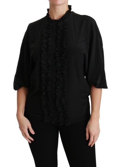 Dolce & Gabbana Elegant Black Silk Short Sleeve Blouse