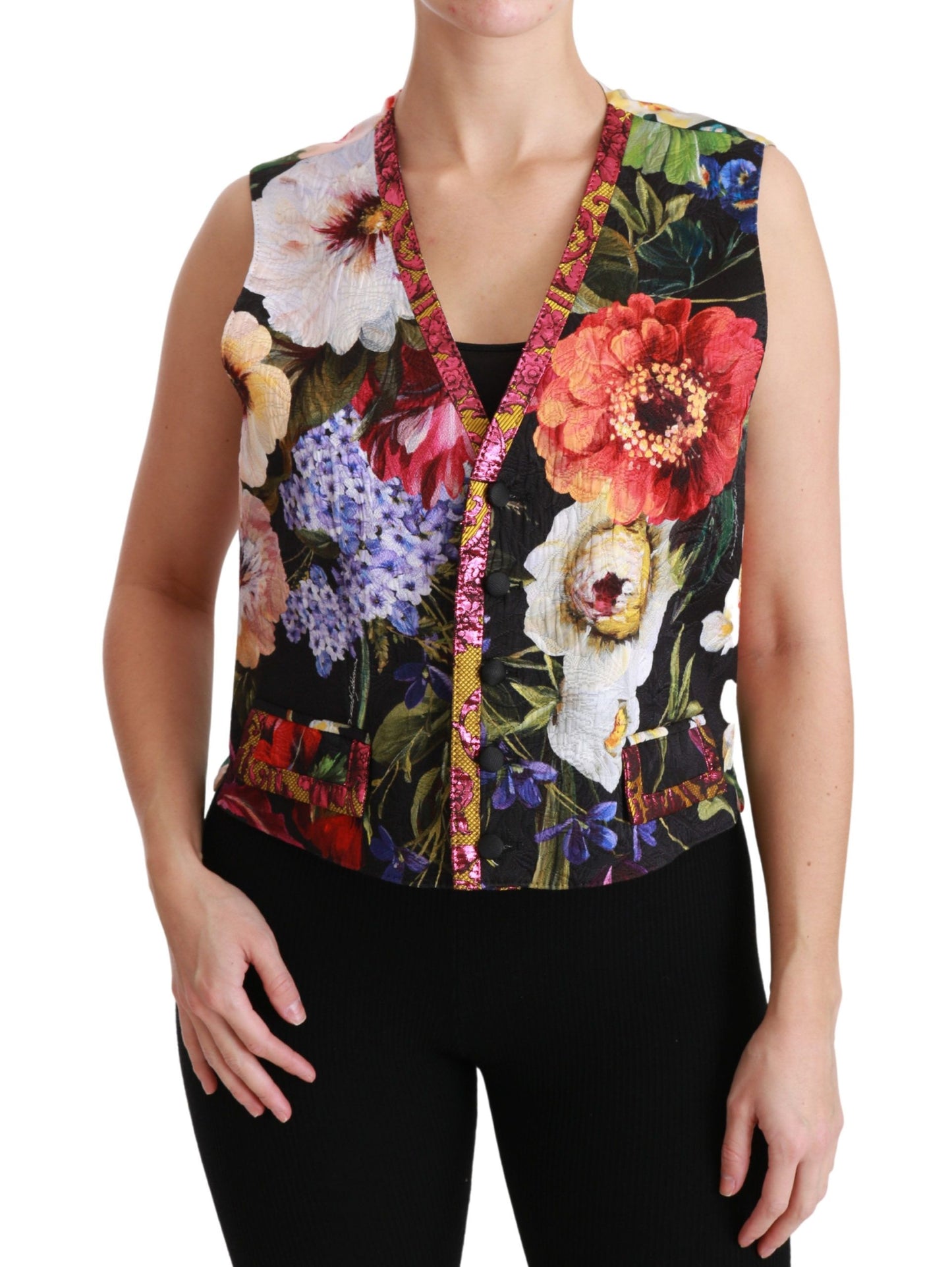 Dolce & Gabbana Multicolor Brocade Floral Sleeveless Vest