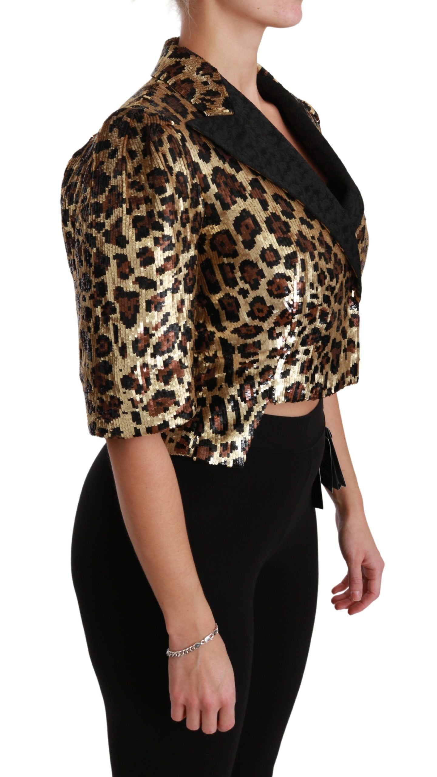 Dolce & Gabbana Gold Leopard Print Short Sleeve Blazer