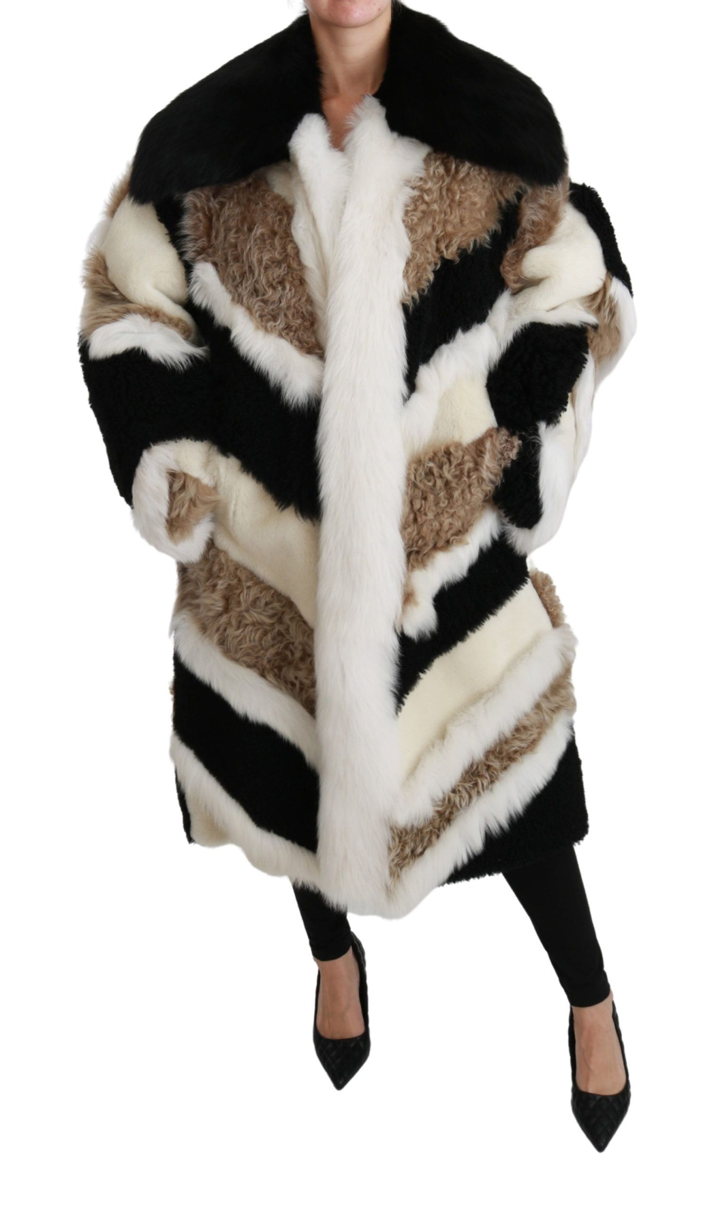 Dolce & Gabbana Elegant Multicolor Shearling Cape Coat