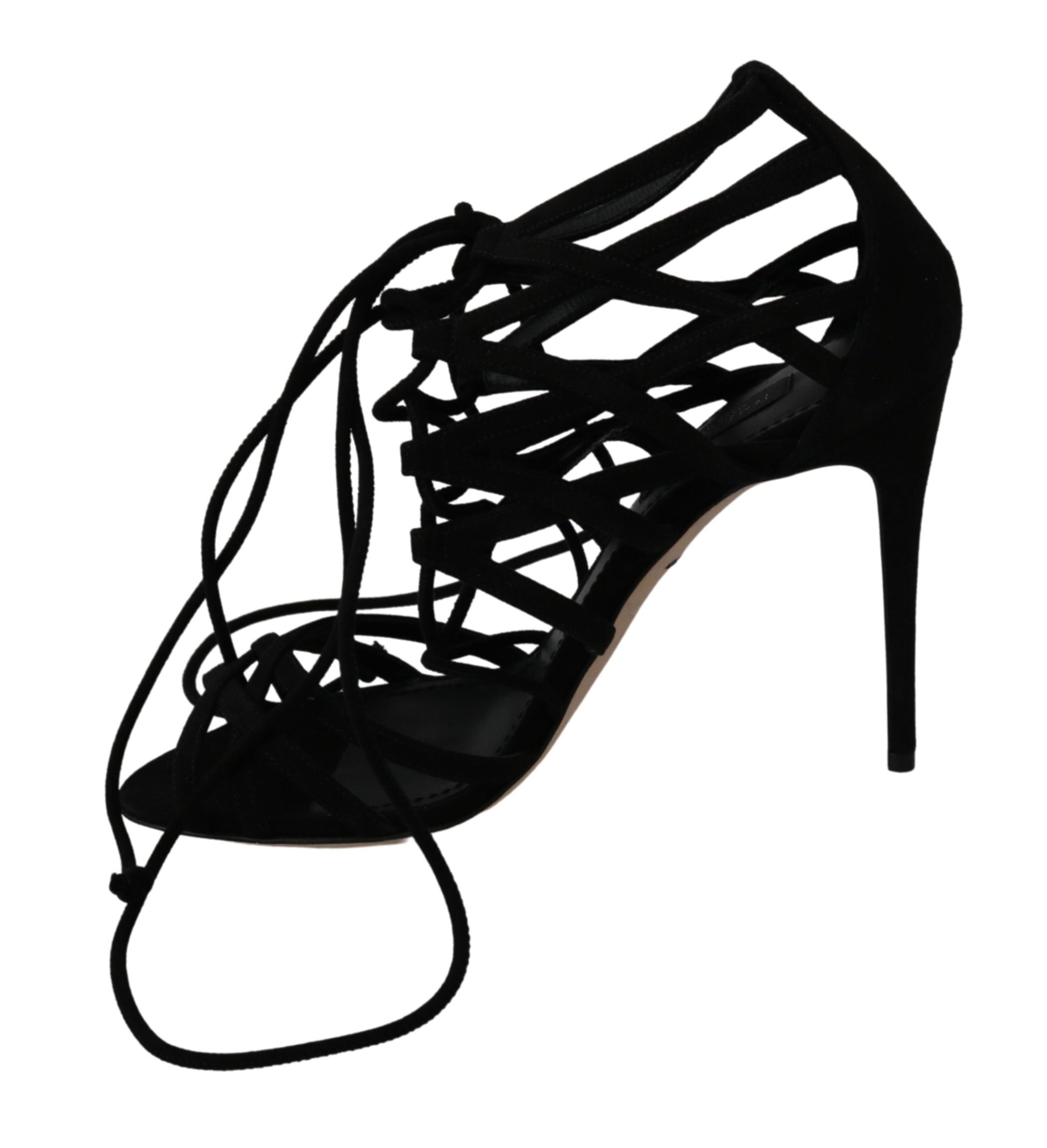 Dolce & Gabbana Elegant Black Suede Stiletto Ankle Strap Sandals