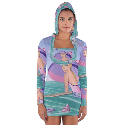 Mini Dress Palm Beach Purple Long Sleeve Hooded T-shirt