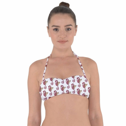 Red Seahorse Pattern Classic Bikini Set Halter Bandeau Bikini Top 3XL