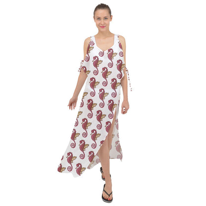 Red Seahorse Pattern Maxi Chiffon Cover Up Dress