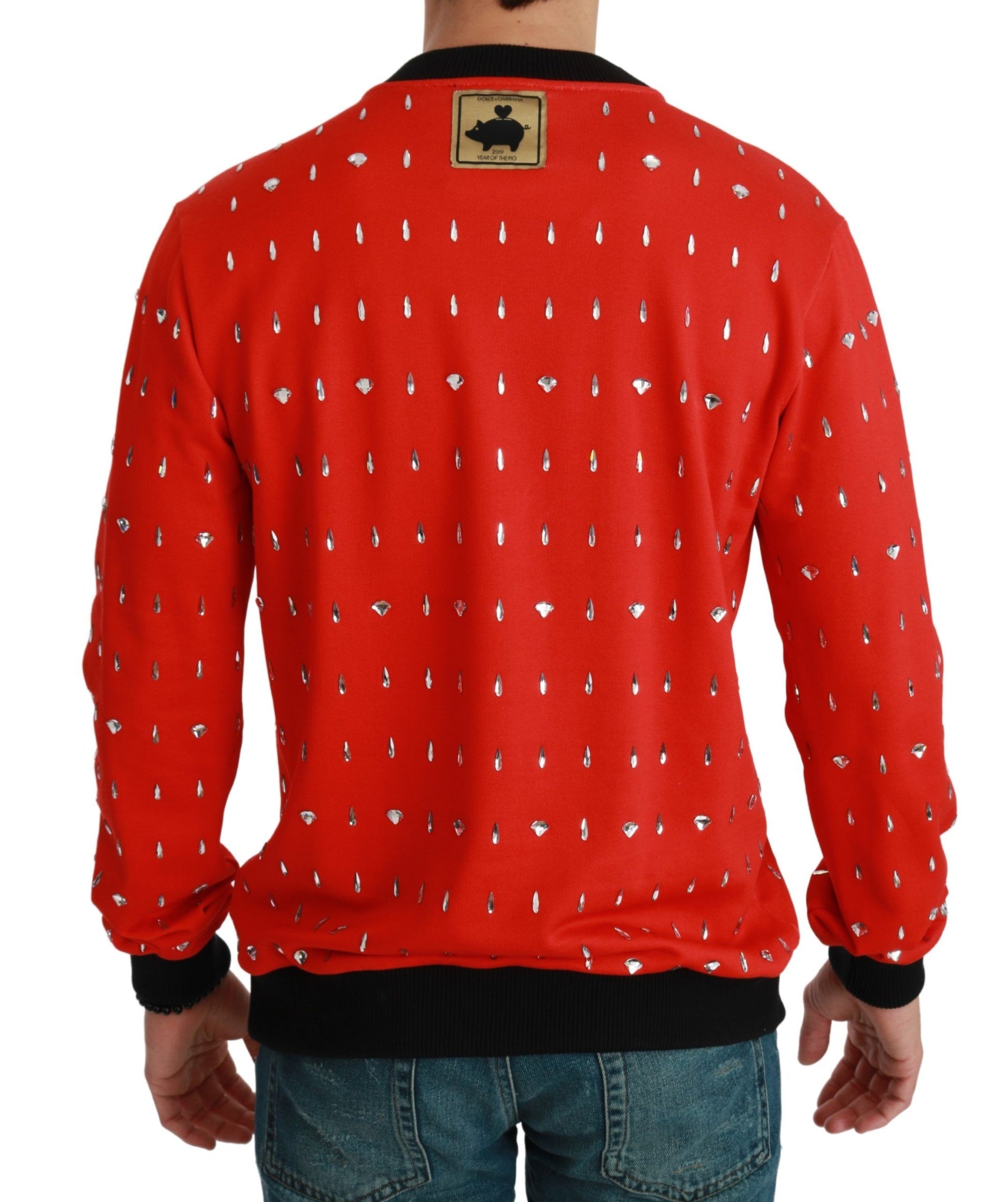 Dolce & Gabbana Elegant Red Crystal-Embellished Pullover Sweater