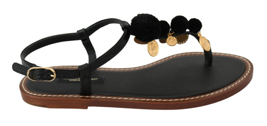 Dolce & Gabbana Pom Pom Flip Flop Ankle Strap Flats