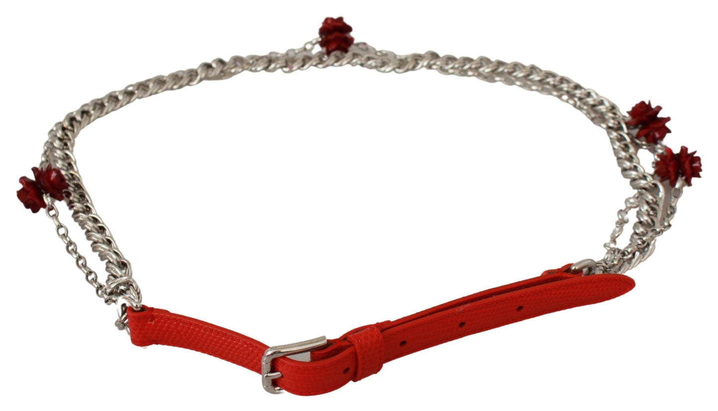 Dolce & Gabbana Elegant Floral Rose Waist Belt in Vibrant Red