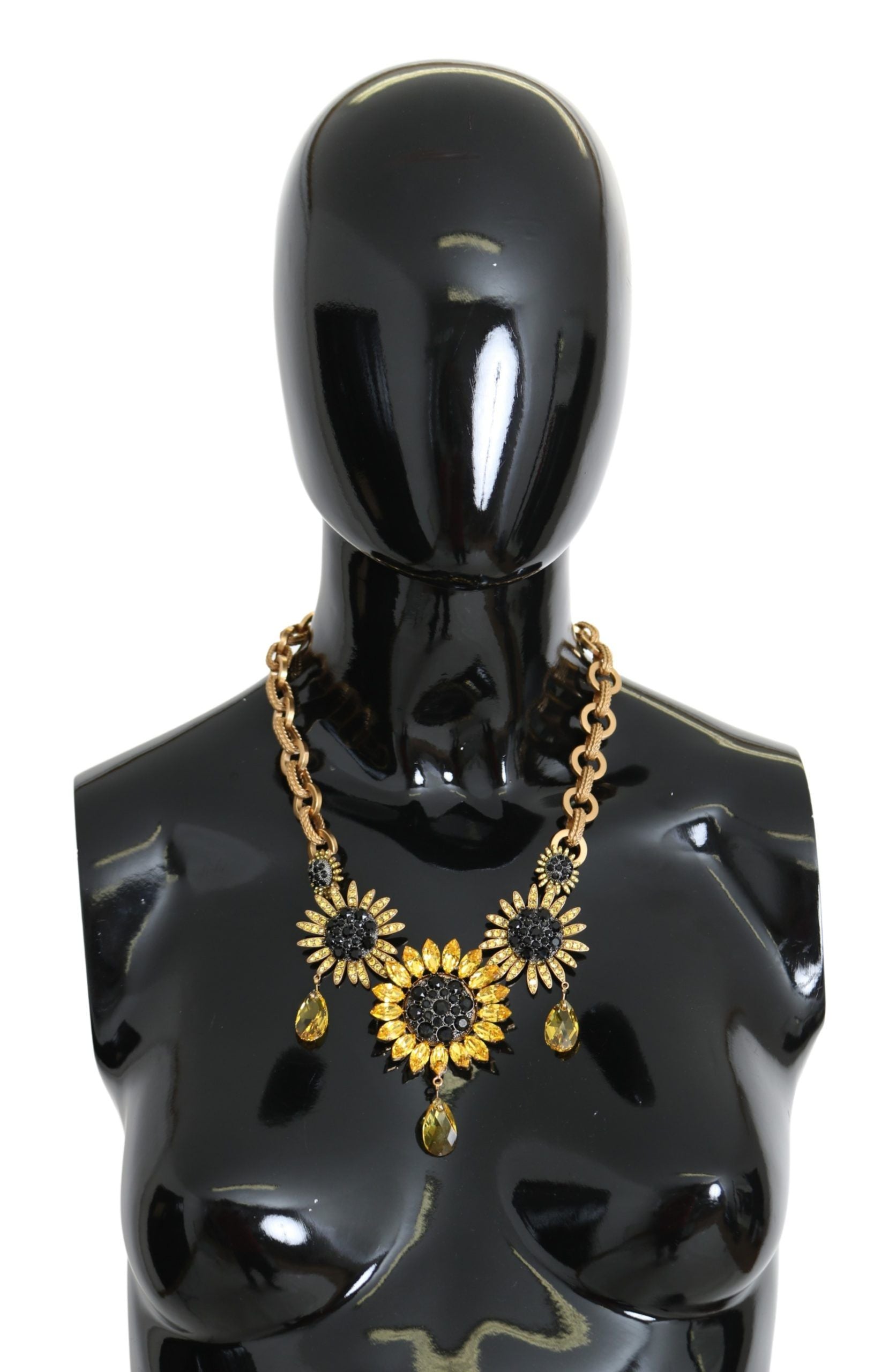 Dolce & Gabbana Elegant Gold Floral Crystal Statement Necklace