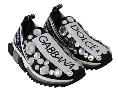 Dolce & Gabbana Chic Monochrome Crystal Studded Sneakers