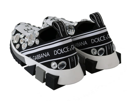 Dolce & Gabbana Chic Monochrome Crystal Studded Sneakers