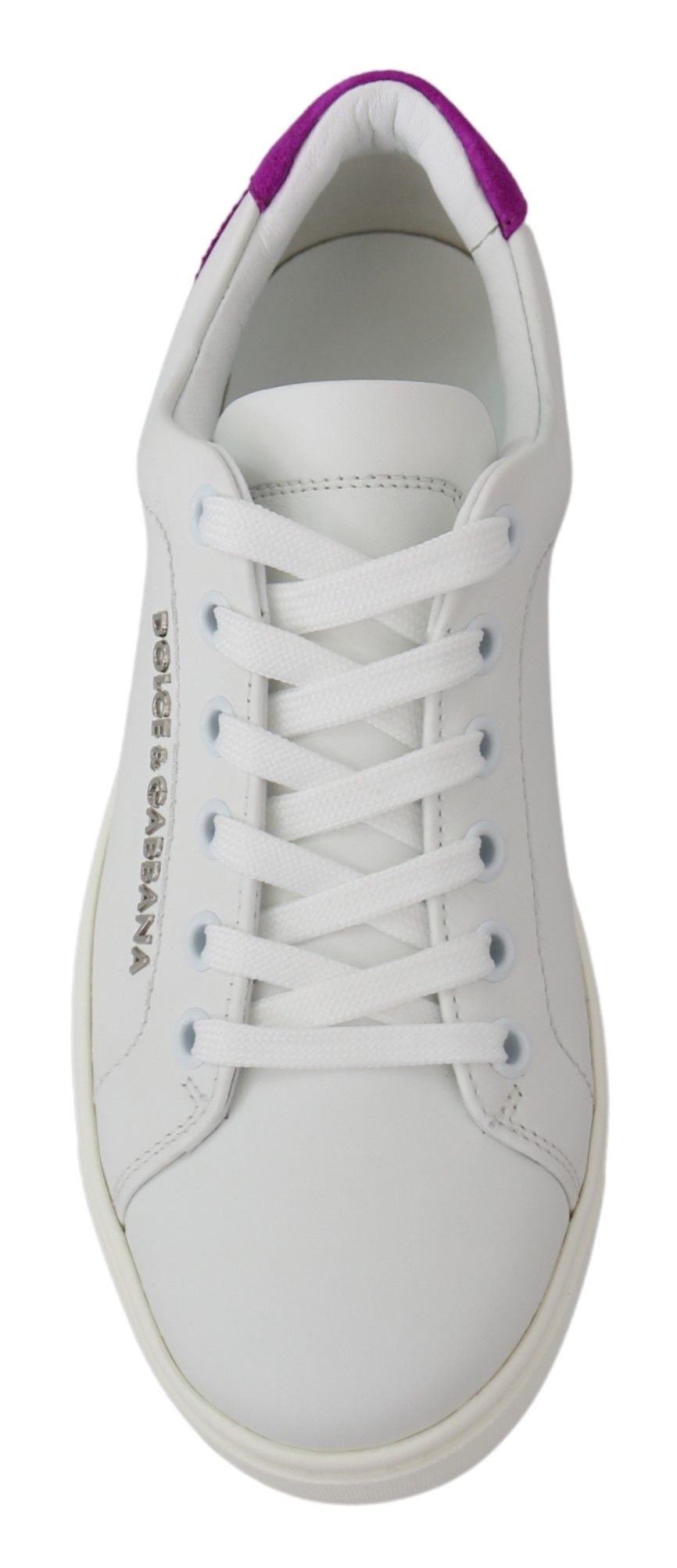 Dolce & Gabbana Chic White Leather Sneakers with Purple Accents