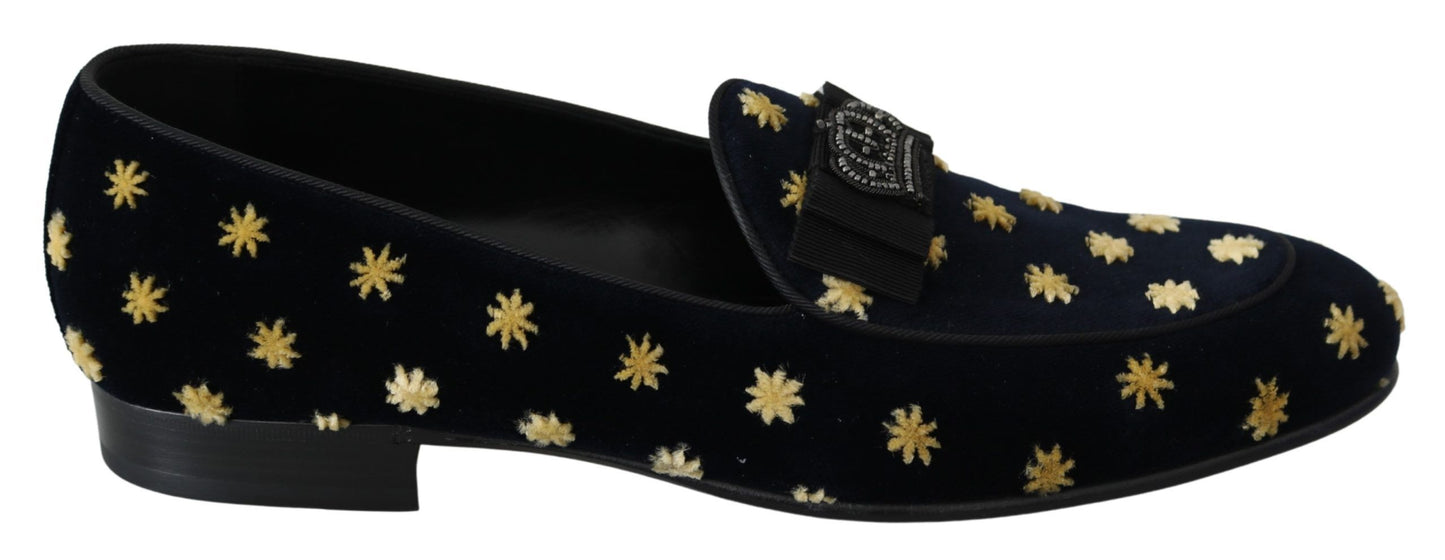 Dolce & Gabbana Elegant Velvet Crown Embroidery Loafers