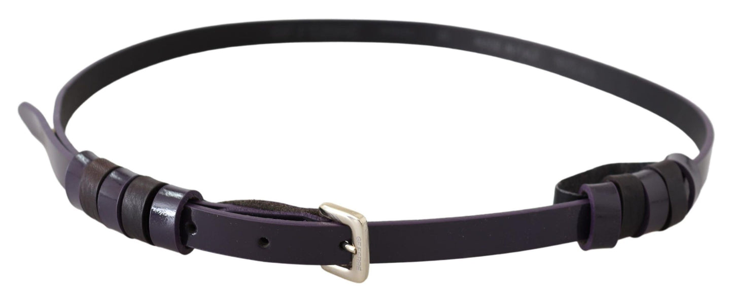 GF Ferre Chic Black Leather Belt with Chrome Silver Tone Buckle