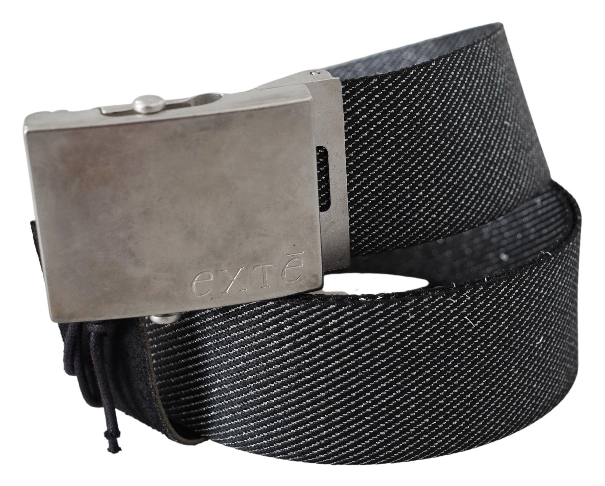 Exte Elegant Black Canvas Waist Belt with Silver Buckle