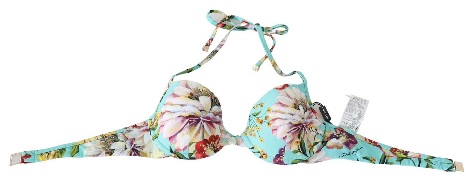 Dolce & Gabbana Chic Mint Green Floral Bikini Top