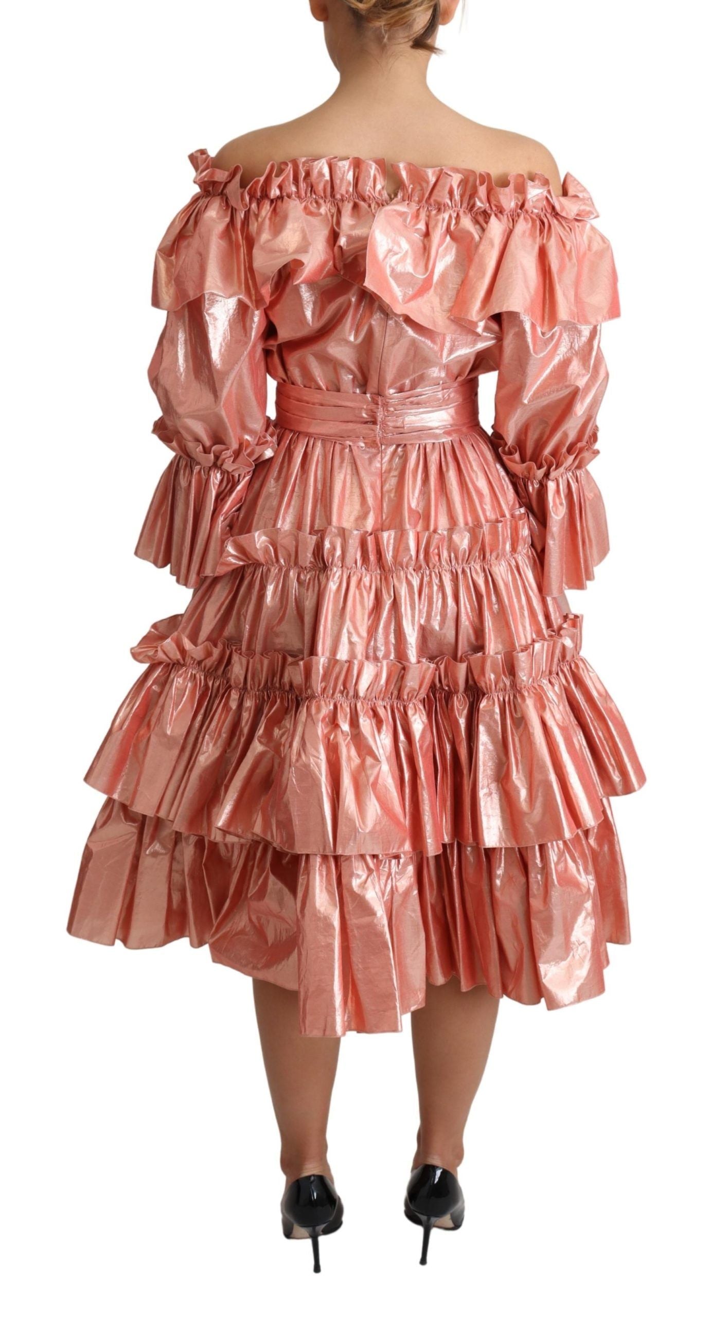 Dolce & Gabbana Pink Metallic Ruffled Gown Elegance