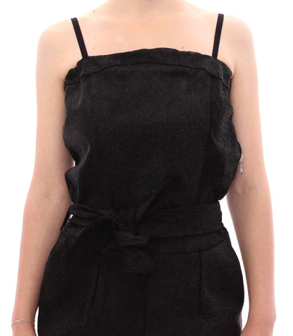 La Maison du Couturier Elegant Black Leather Jumpsuit with Waist Strap