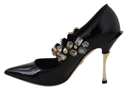 Dolce & Gabbana Elegant Black Leather Crystal Pumps