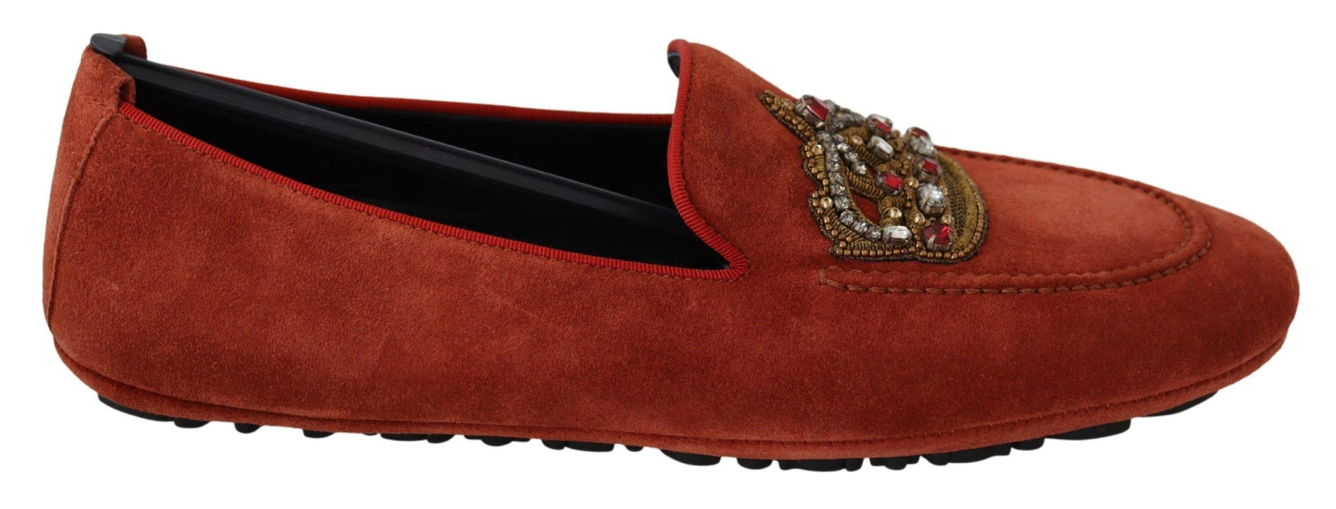 Dolce & Gabbana Opulent Orange Leather Loafers with Gold Embroidery