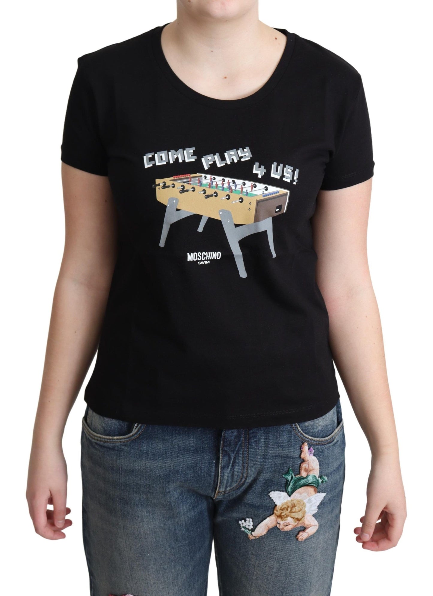 Moschino Chic Black Cotton Tee with Playful Print