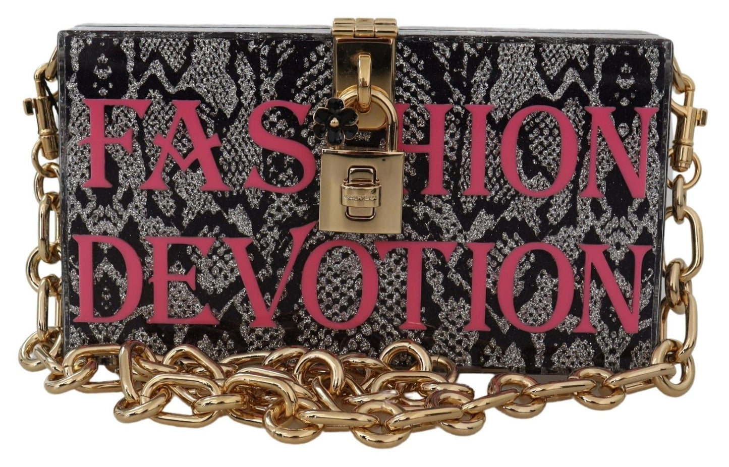 Dolce & Gabbana Gray Resin Dolce Box Clutch with Gold Details