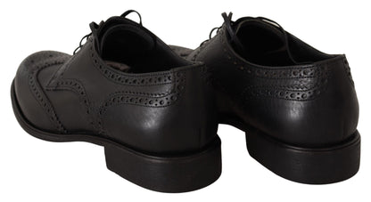 Dolce & Gabbana Elegant Black Leather Derby Wingtip Shoes