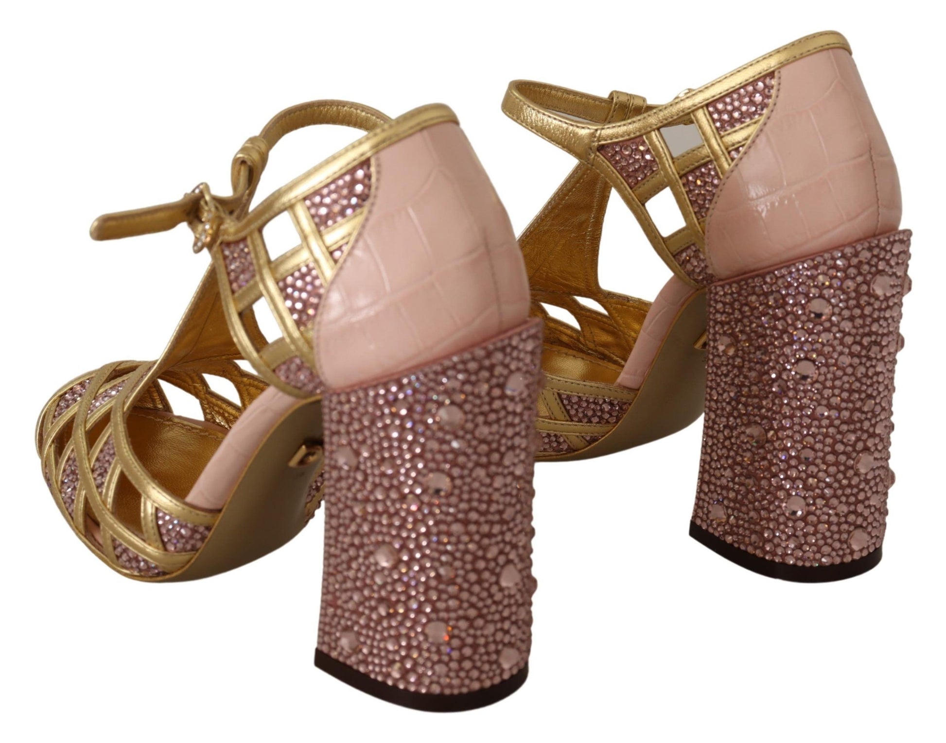 Dolce & Gabbana Silk-Infused Leather Crystal Pumps in Pink Gold