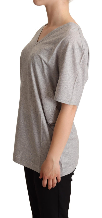 Dolce & Gabbana Elegant Gray V-Neck Cotton Tee