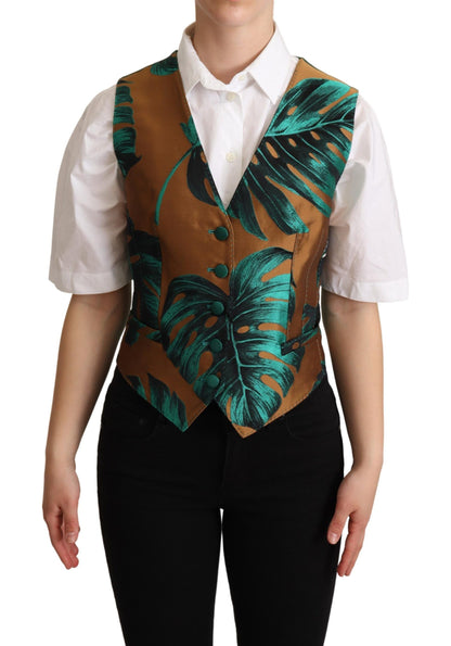 Dolce & Gabbana Elegant Green Leaf Print Waistcoat