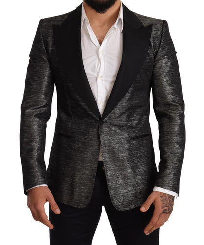 Dolce & Gabbana Metallic Gray Jacquard Slim Fit Blazer