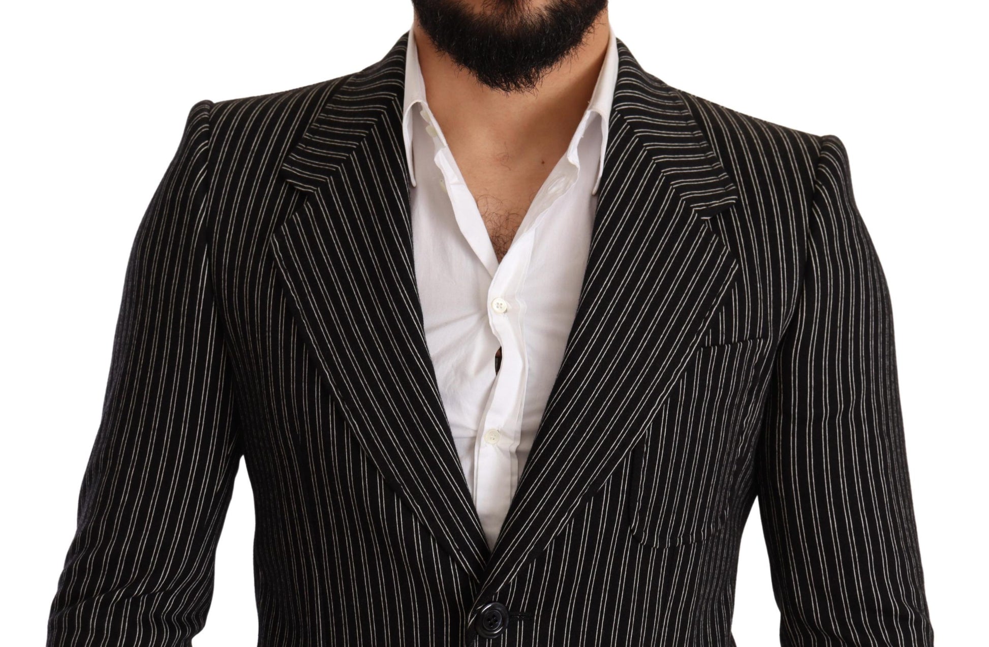 Dolce & Gabbana Elegant Black Striped Virgin Wool Blazer