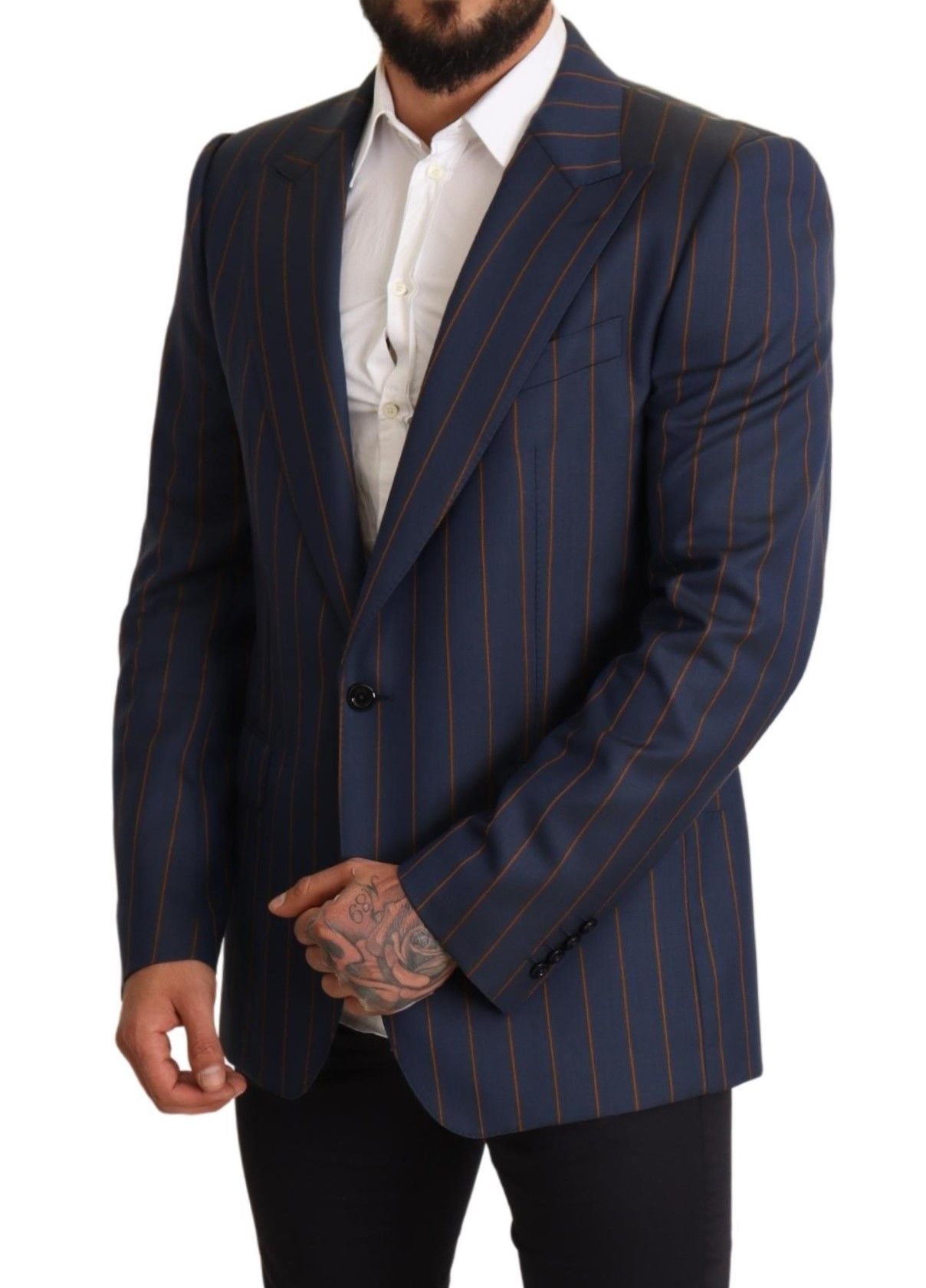 Dolce & Gabbana Elegant Slim Fit Blue Striped Wool Blazer