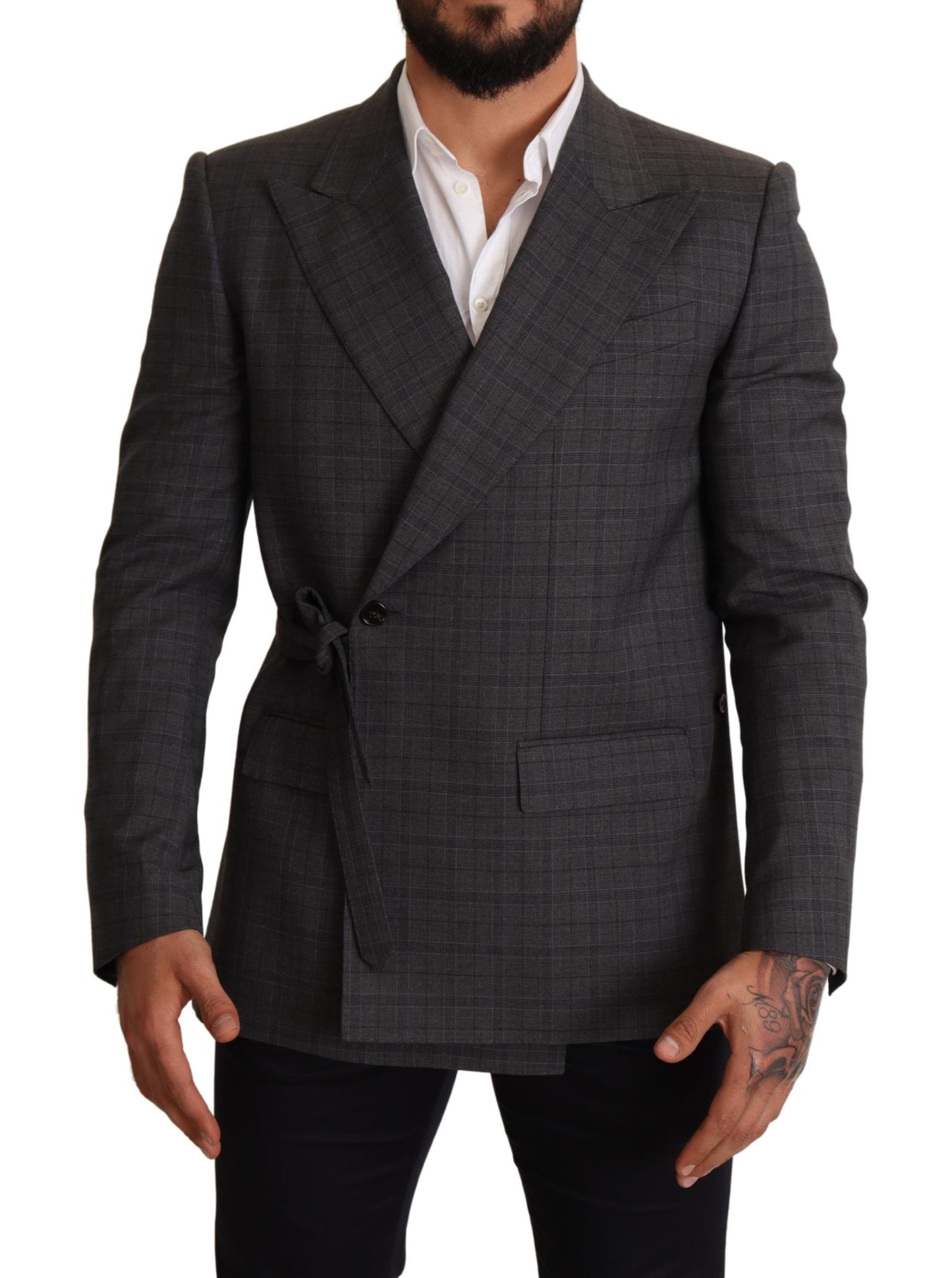 Dolce & Gabbana Chic Gray Check Martini Slim Fit Double-Breasted Blazer