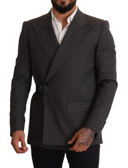 Dolce & Gabbana Chic Gray Check Martini Slim Fit Double-Breasted Blazer