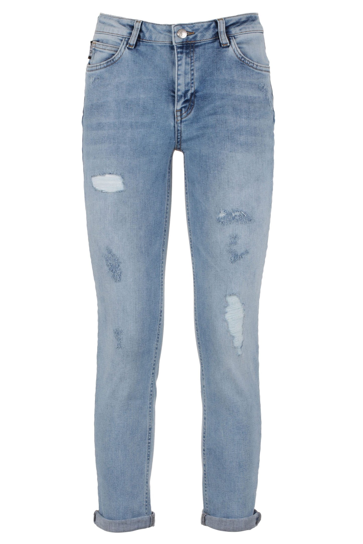 Chic Imperfect Blue Cotton Blend Denim